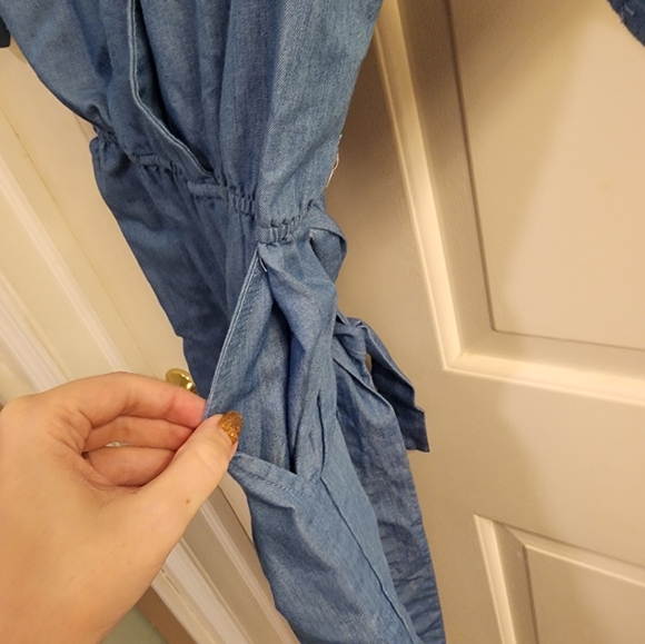 EMORY PARK chambray Jean like Short Sleeve Pant Romper medium - Picture 3 of 6